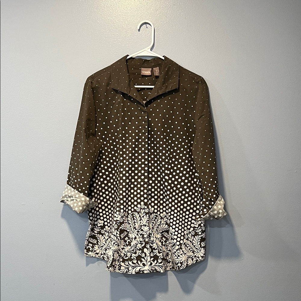Chico's Women’s size 2 Dark Brown Blouse with White